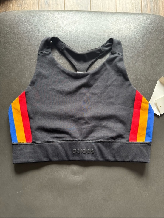 adidas Other - adidas Black High-Neck Sports Bra with Rainbow Side Stripes Farm Rio collab gym